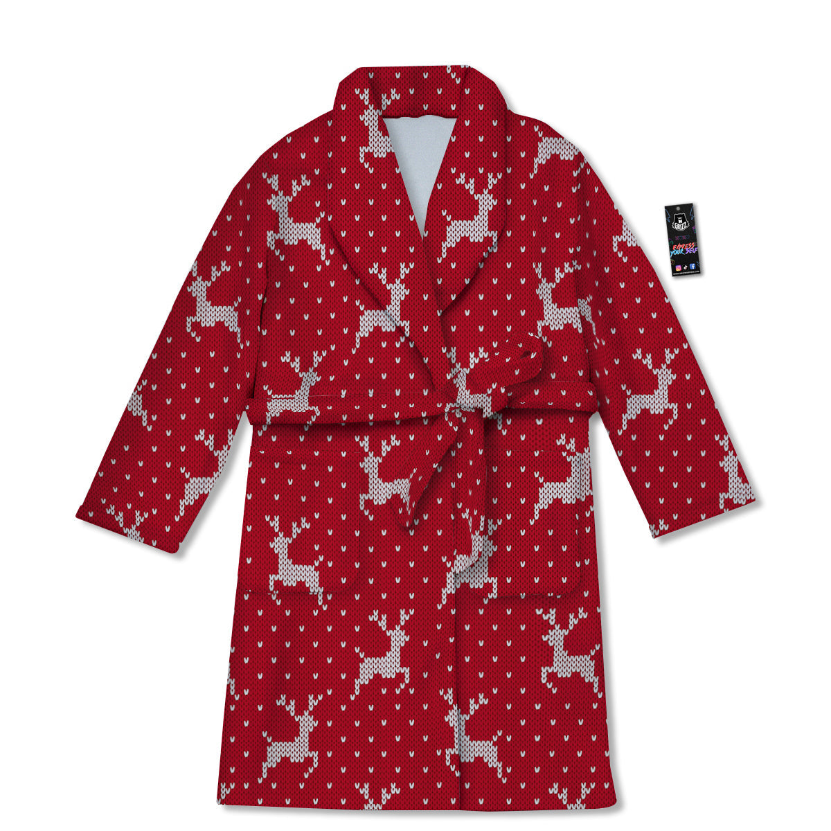 Knitted Deer Xmas Print Pattern Bathrobe-grizzshop