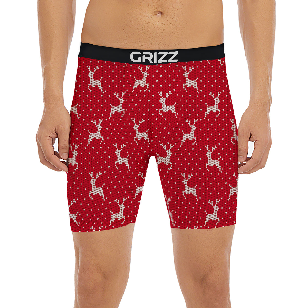 Knitted Deer Xmas Print Pattern Boxer Briefs-grizzshop
