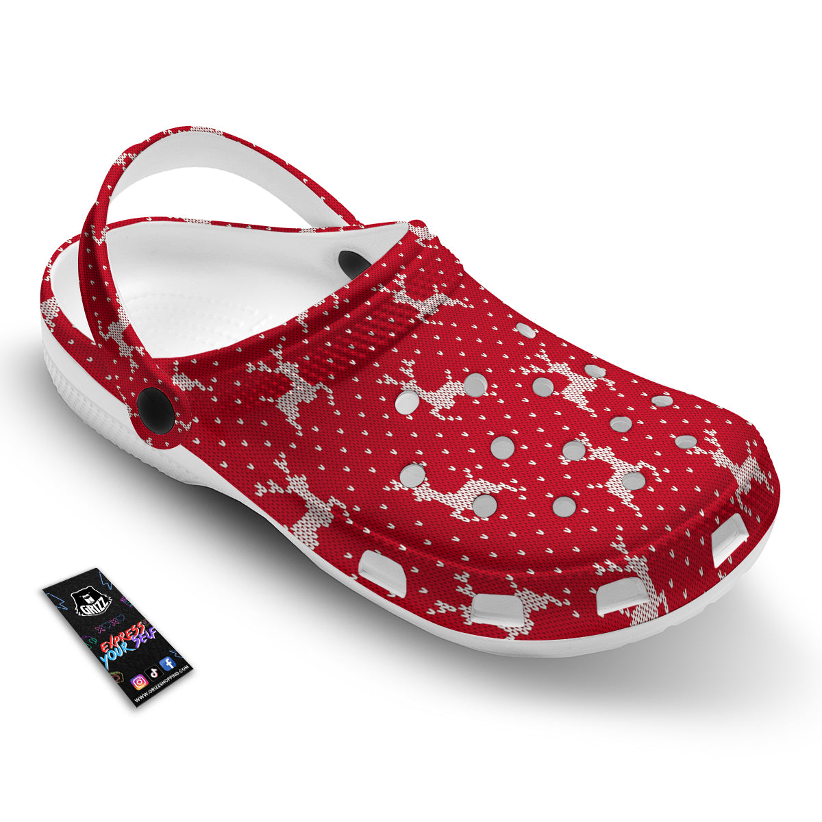 Knitted Deer Xmas Print Pattern Clog-grizzshop