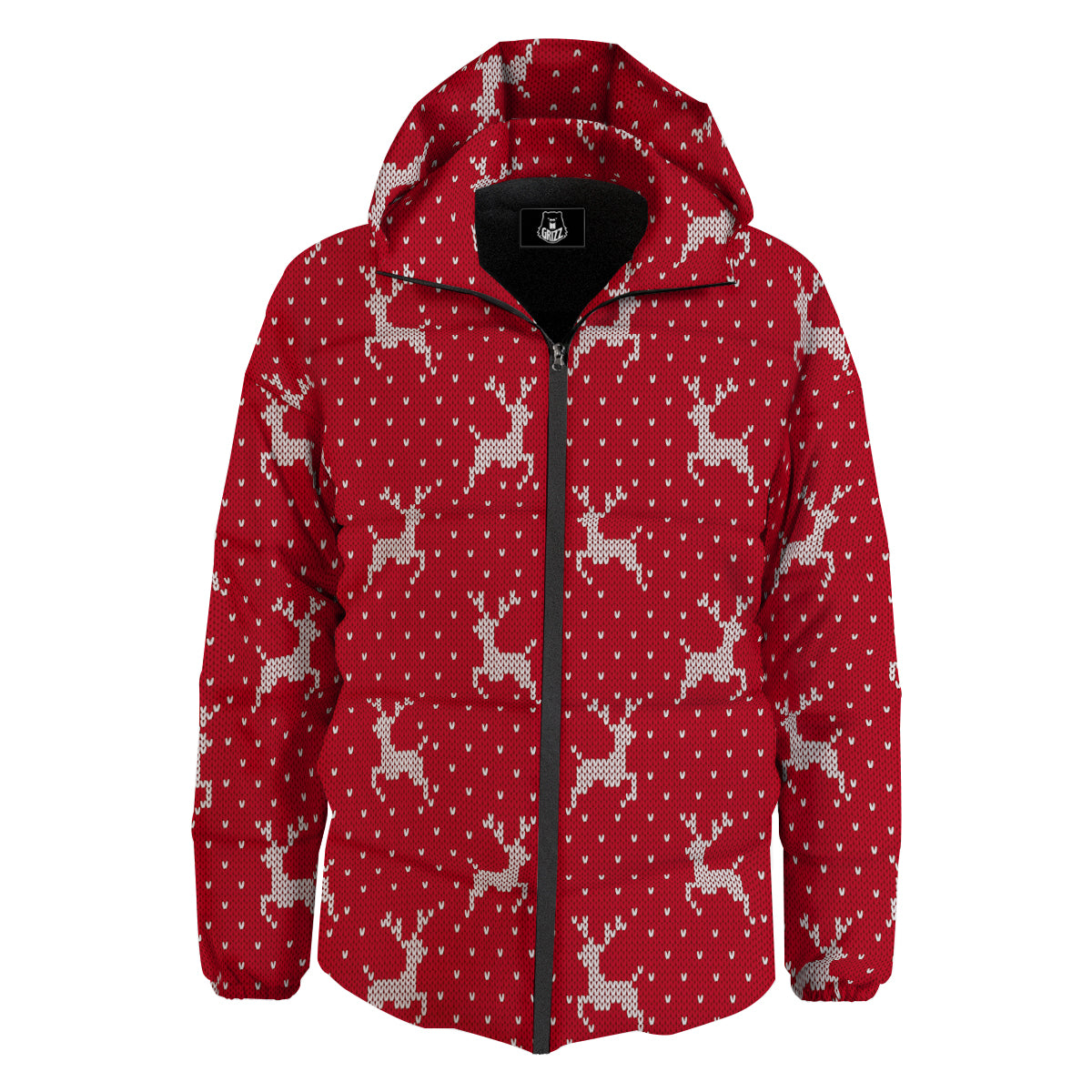 Knitted Deer Xmas Print Pattern Down Jacket-grizzshop