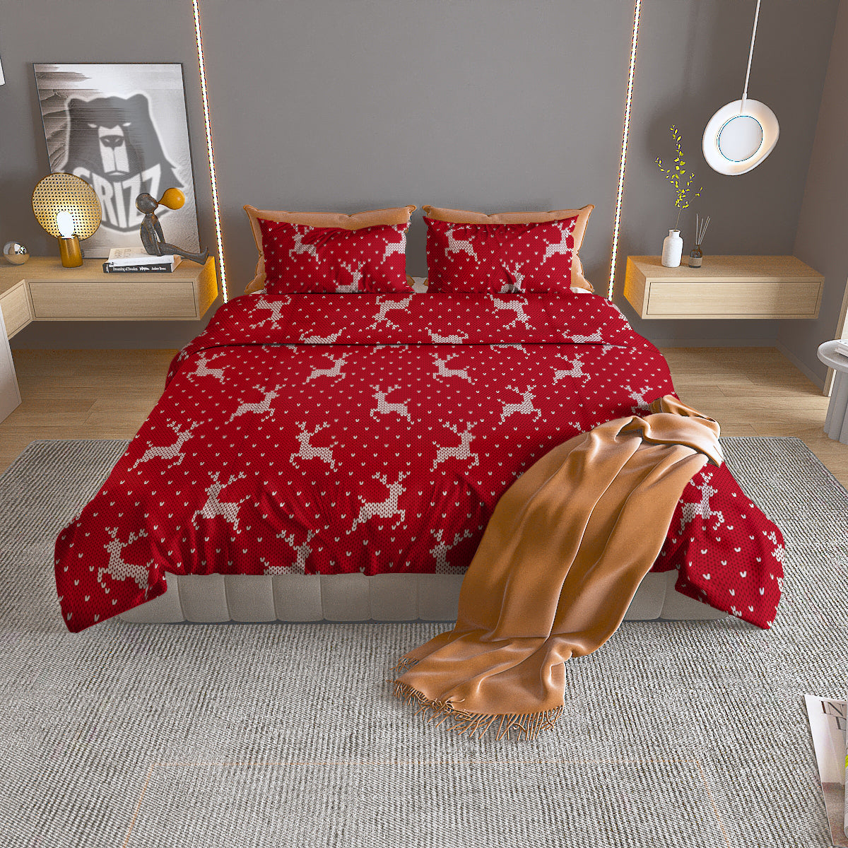 Knitted Deer Xmas Print Pattern Duvet Cover Bedding Set