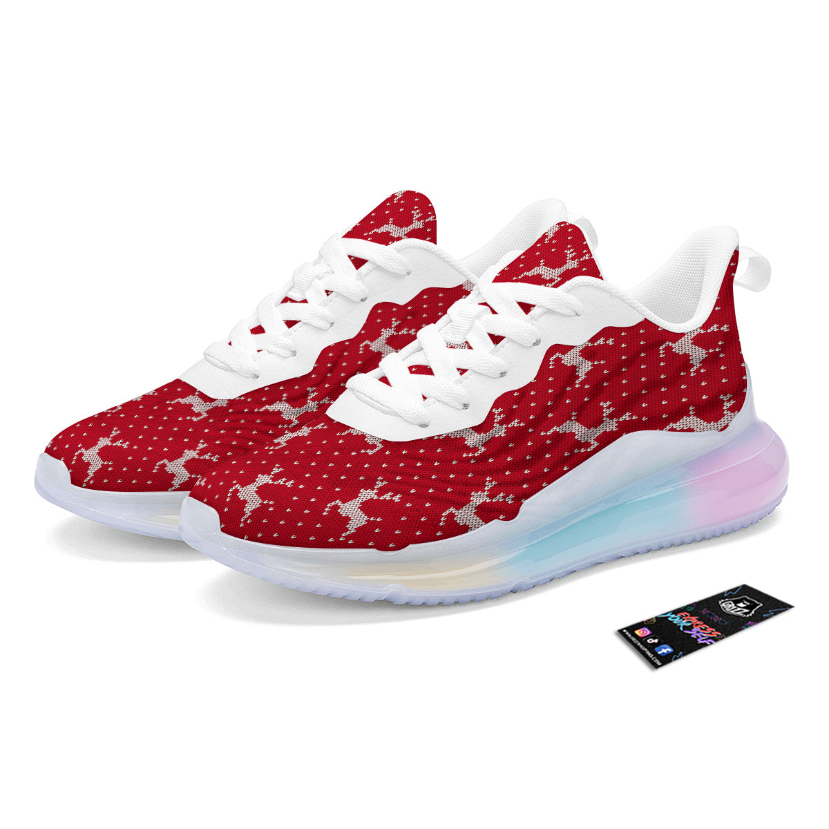 Knitted Deer Xmas Print Pattern Running Sneakers-grizzshop