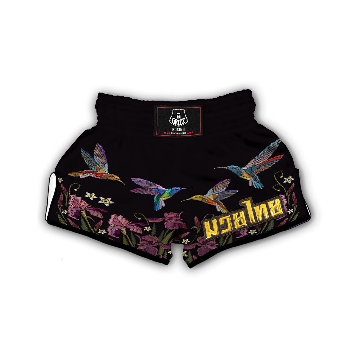 Knitted Floral Humming Bird Print Muay Thai Boxing Shorts-grizzshop