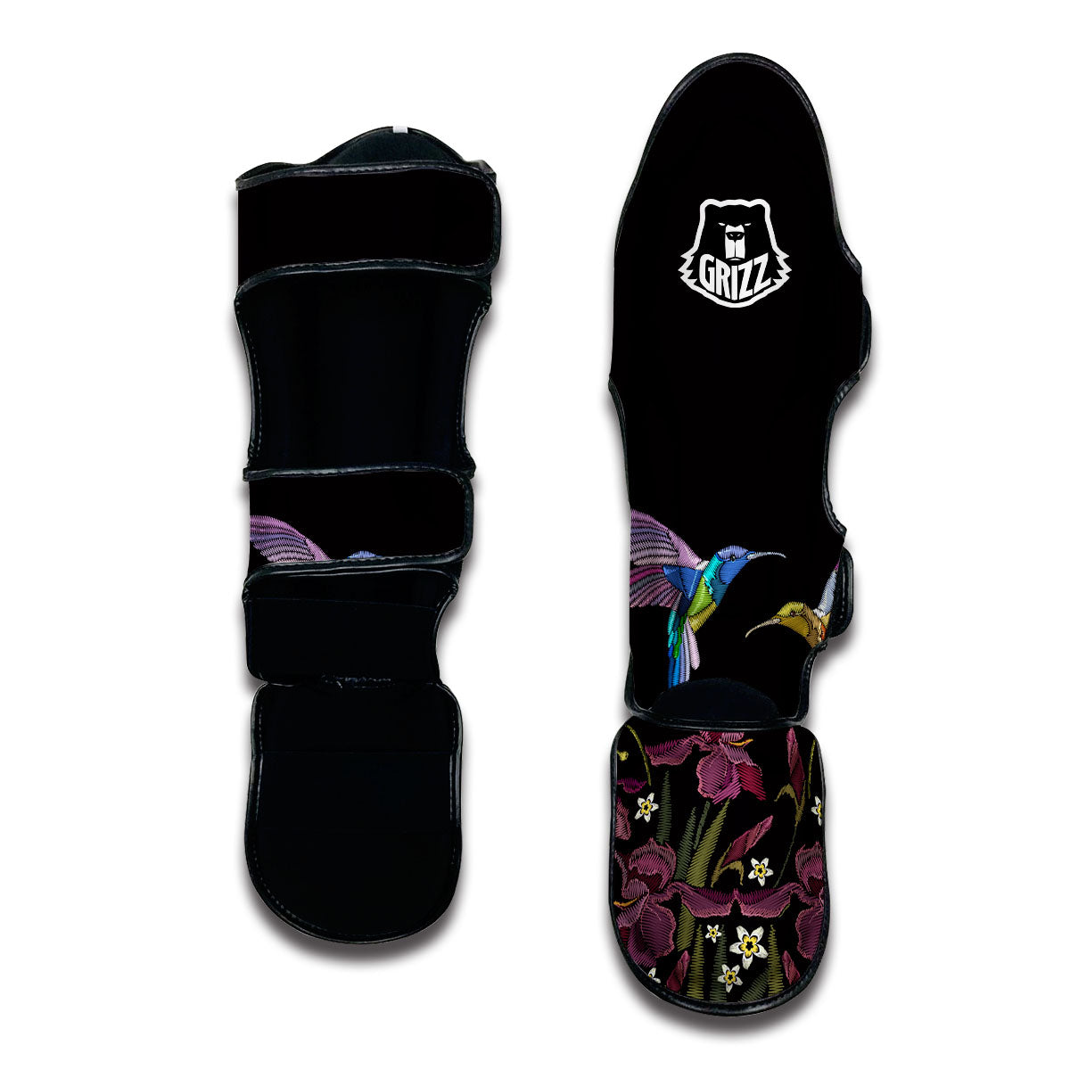 Knitted Floral Humming Bird Print Muay Thai Shin Guards-grizzshop