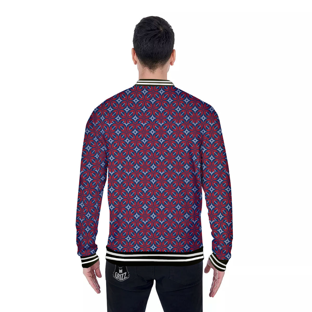 Knitted Flower Print Pattern Baseball Jacket-grizzshop