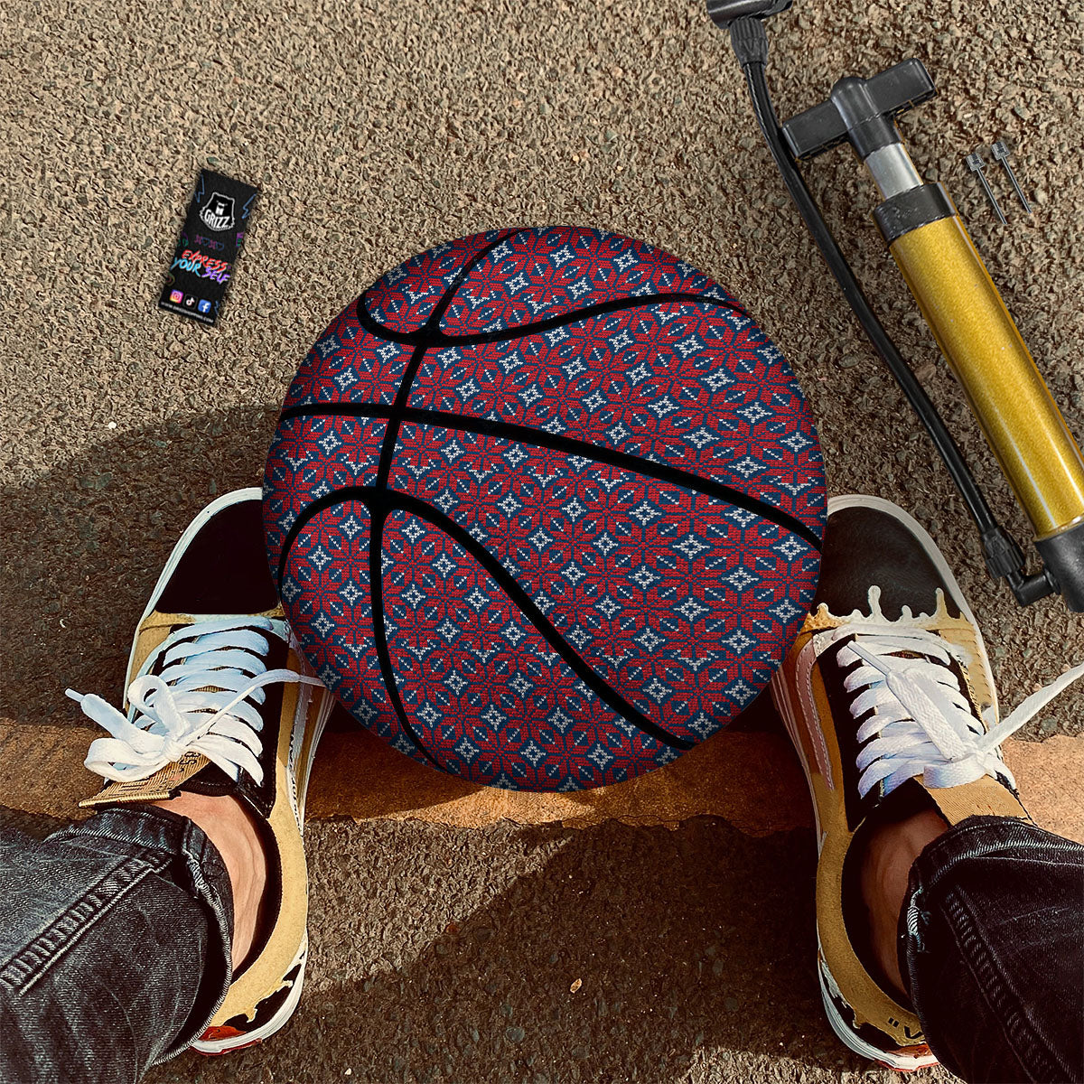Knitted Flower Print Pattern Basketball-grizzshop