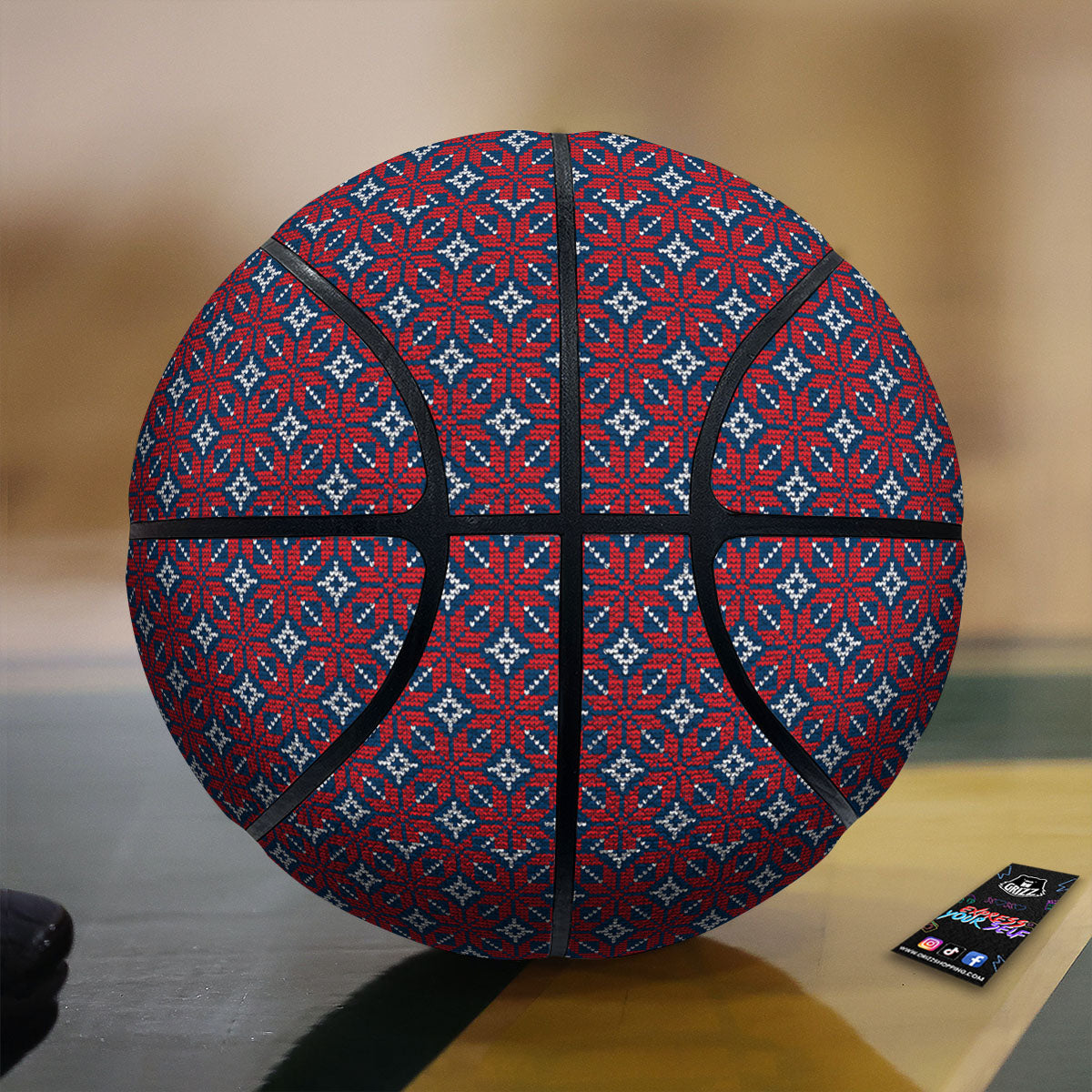 Knitted Flower Print Pattern Basketball-grizzshop