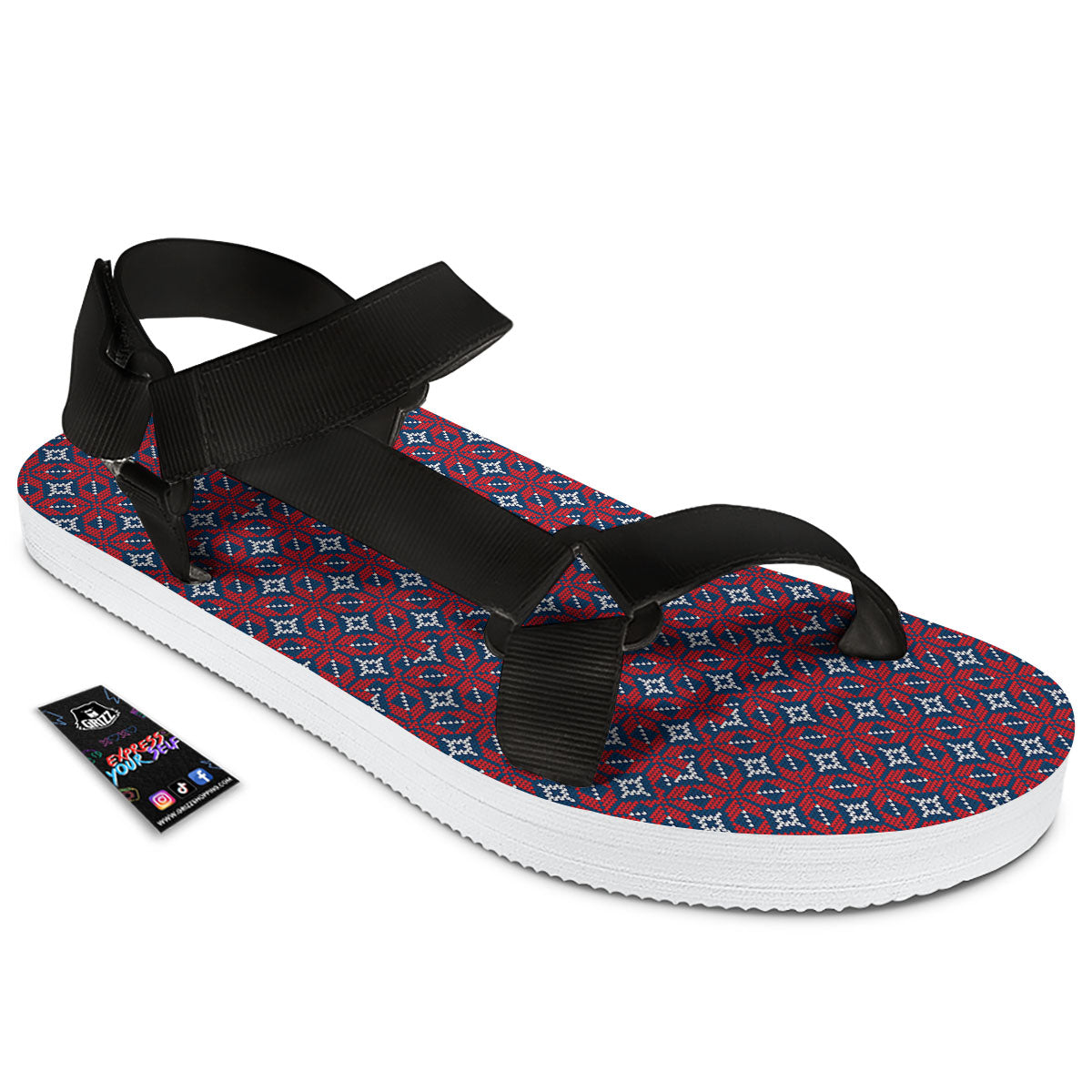 Knitted Flower Print Pattern Black Open Toe Sandals-grizzshop