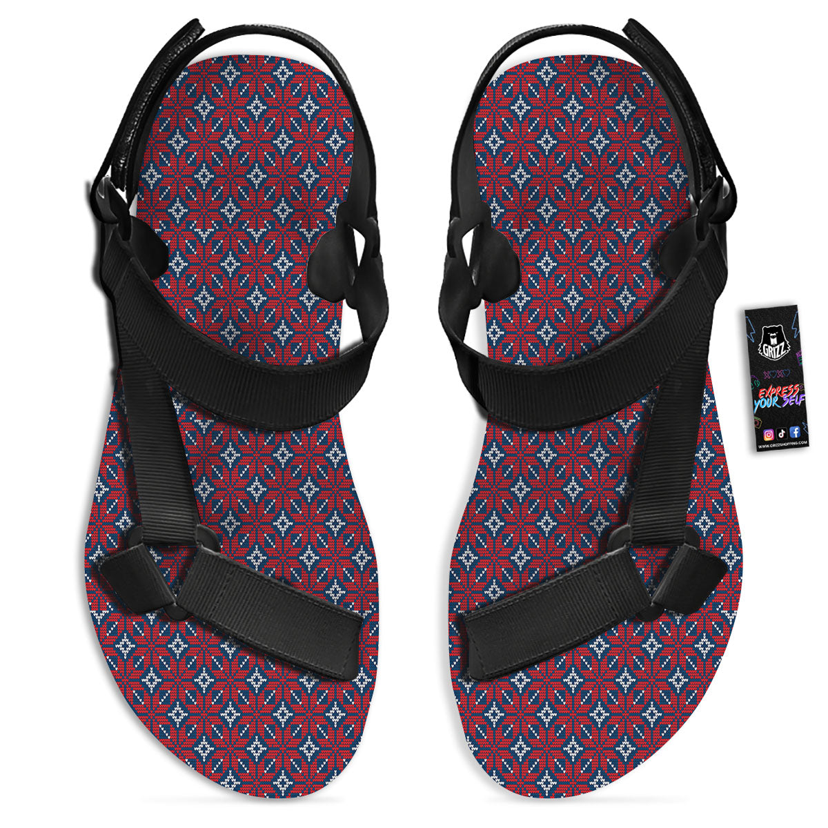 Knitted Flower Print Pattern Black Open Toe Sandals-grizzshop