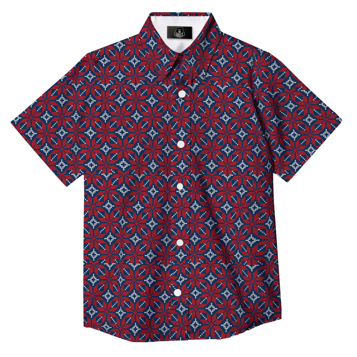 Knitted Flower Print Pattern Button Up Shirt-grizzshop