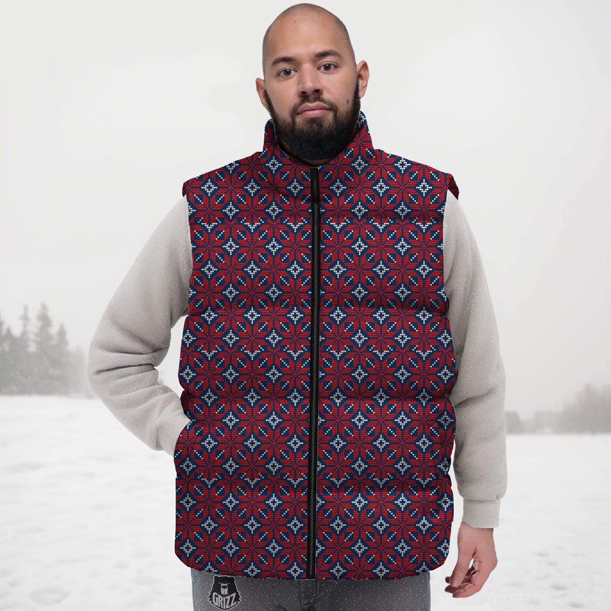 Knitted Flower Print Pattern Down Vest
