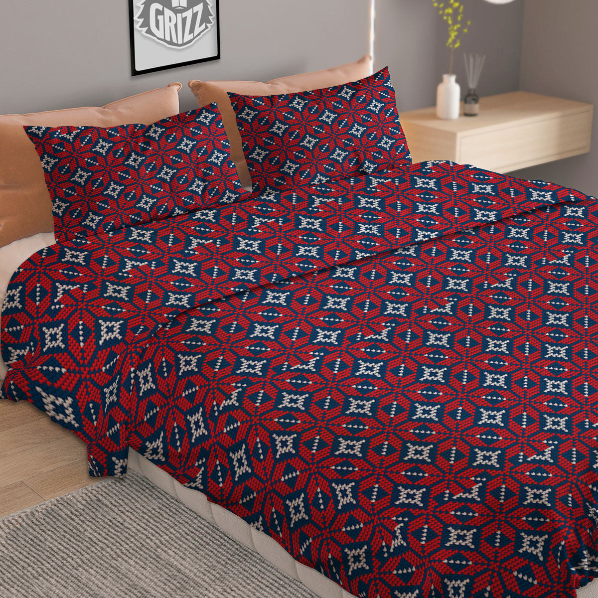 Knitted Flower Print Pattern Duvet Cover Bedding Set