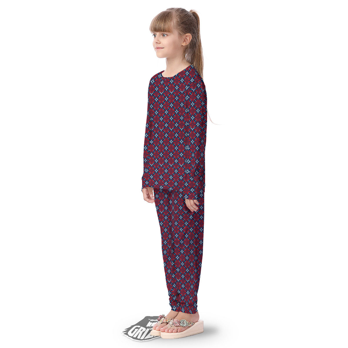 Knitted Flower Print Pattern Kid's Pajamas-grizzshop