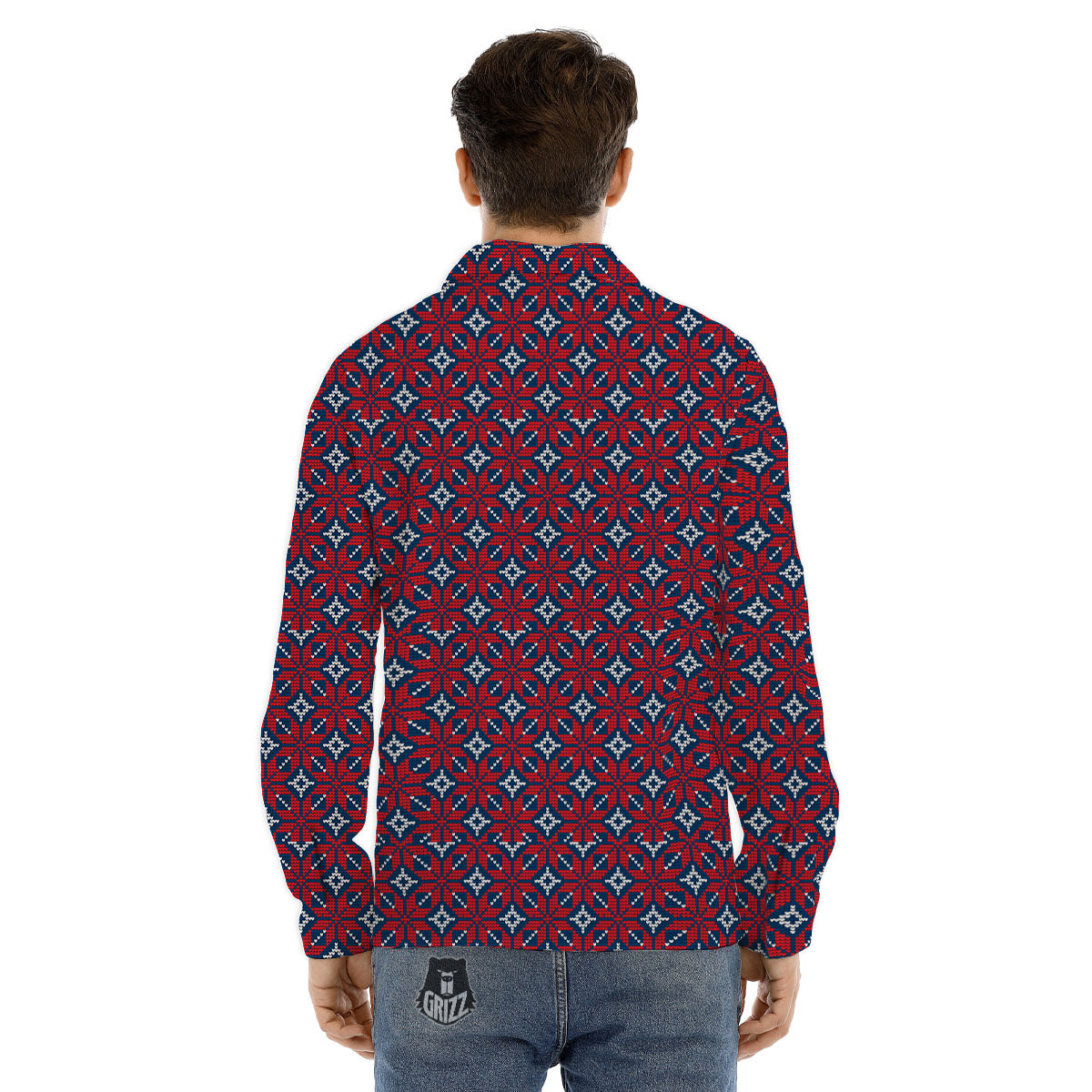 Knitted Flower Print Pattern Men's Dress Shirts-grizzshop