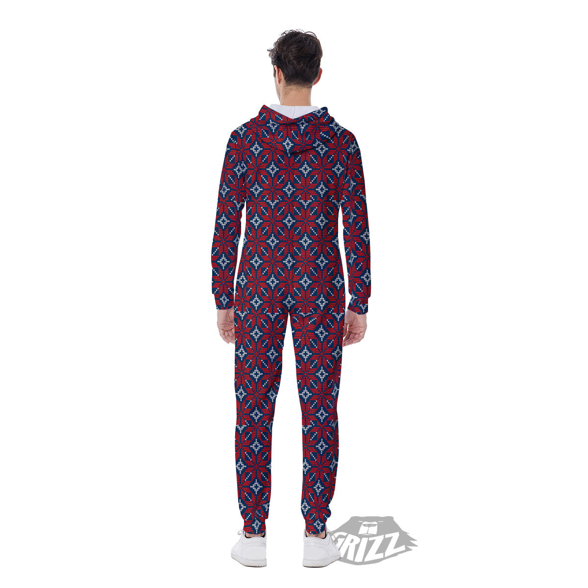 Knitted Flower Print Pattern Men's Jumpsuit-grizzshop