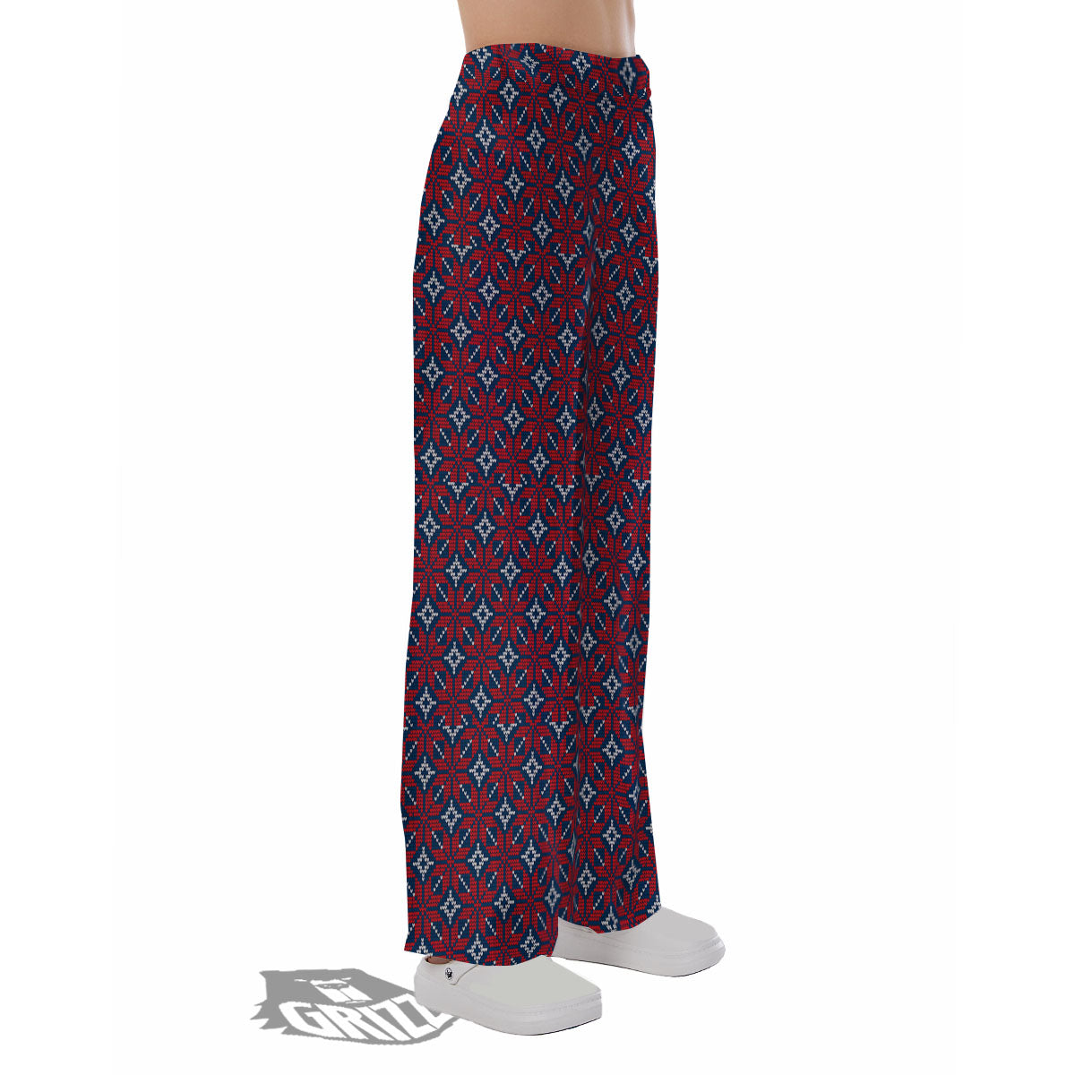 Knitted Flower Print Pattern Pajama Pants-grizzshop