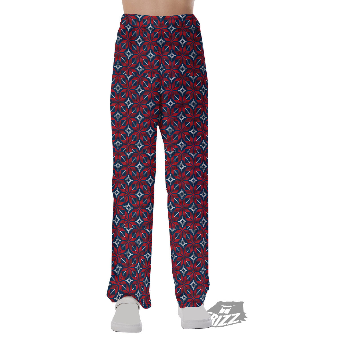Knitted Flower Print Pattern Pajama Pants-grizzshop