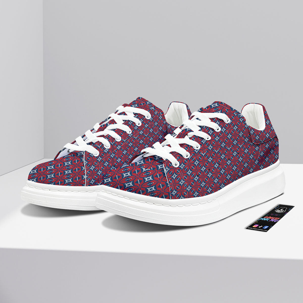 Knitted Flower Print Pattern Platform Shoes-grizzshop