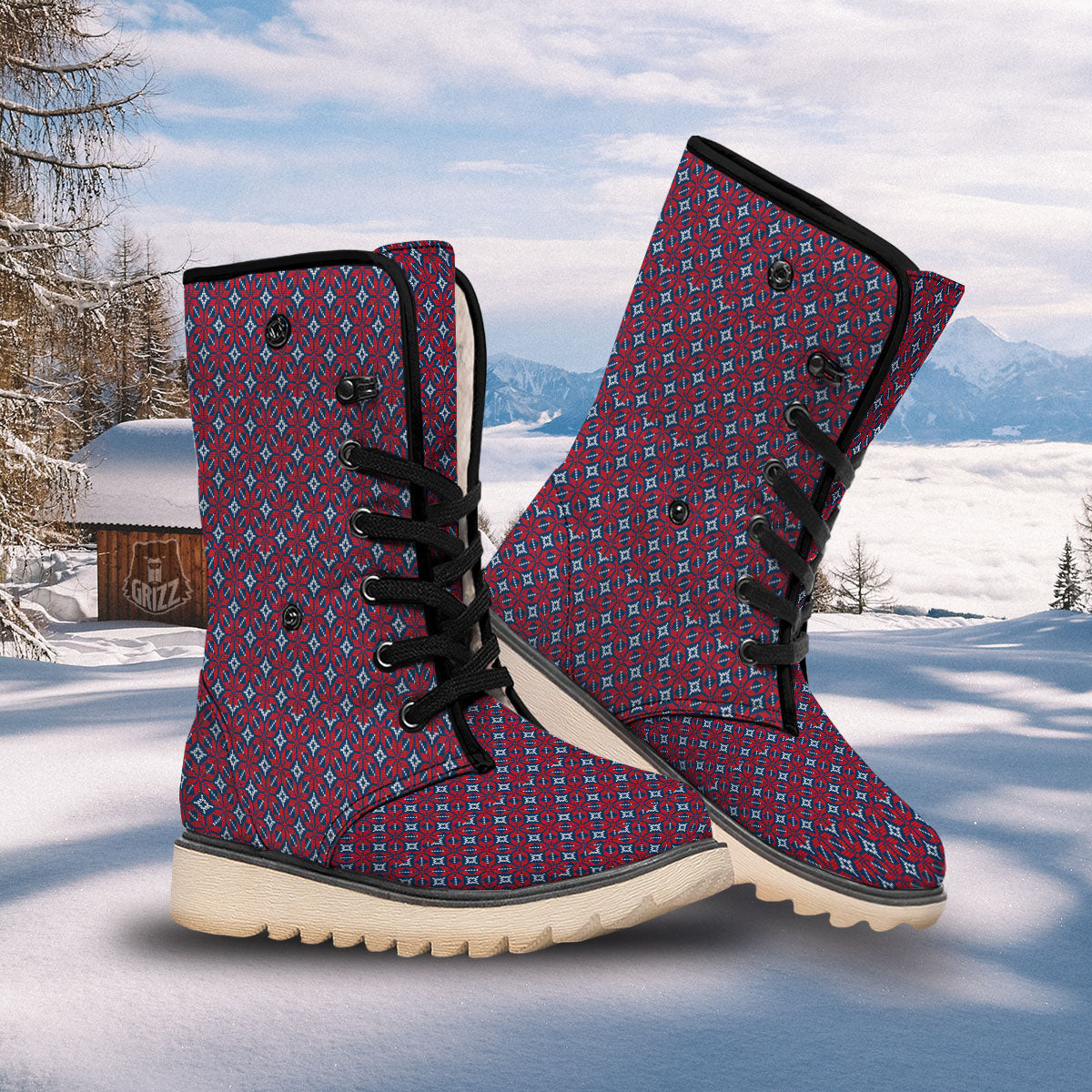 Knitted Flower Print Pattern Snow Boots-grizzshop