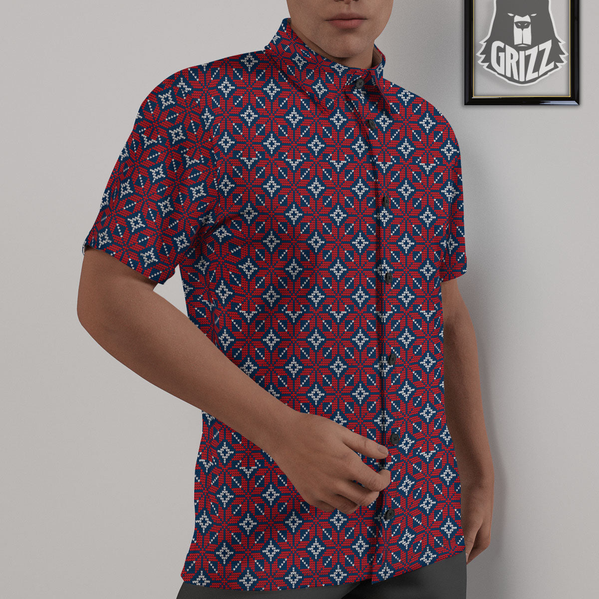 Knitted Flower Print Pattern Untucked Shirts-grizzshop