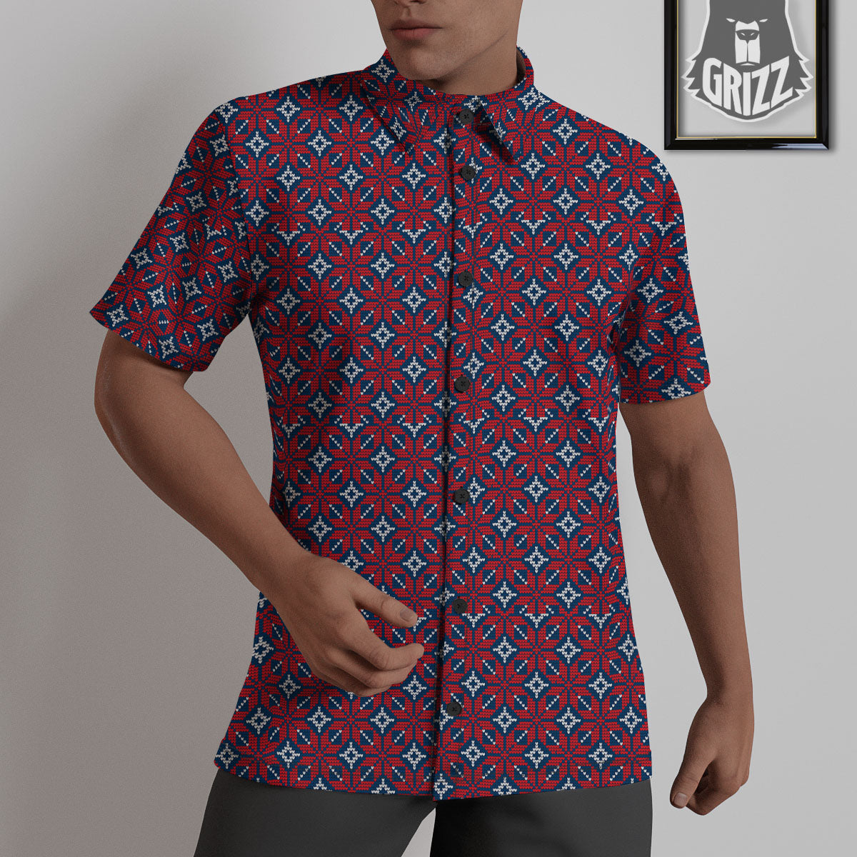 Knitted Flower Print Pattern Untucked Shirts-grizzshop