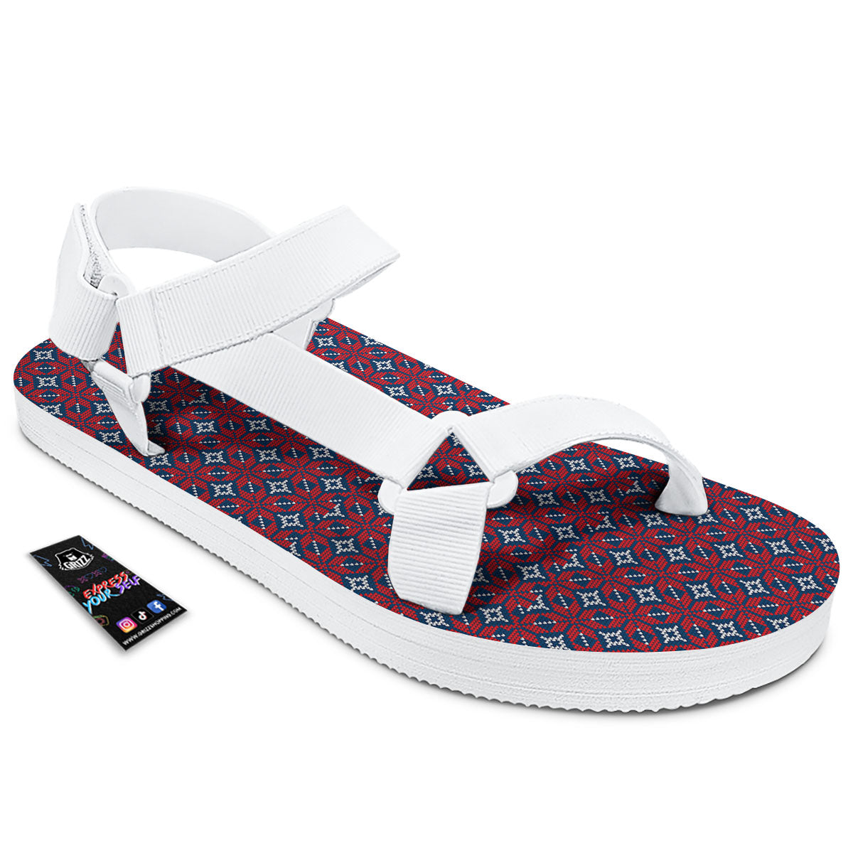 Knitted Flower Print Pattern White Open Toe Sandals-grizzshop
