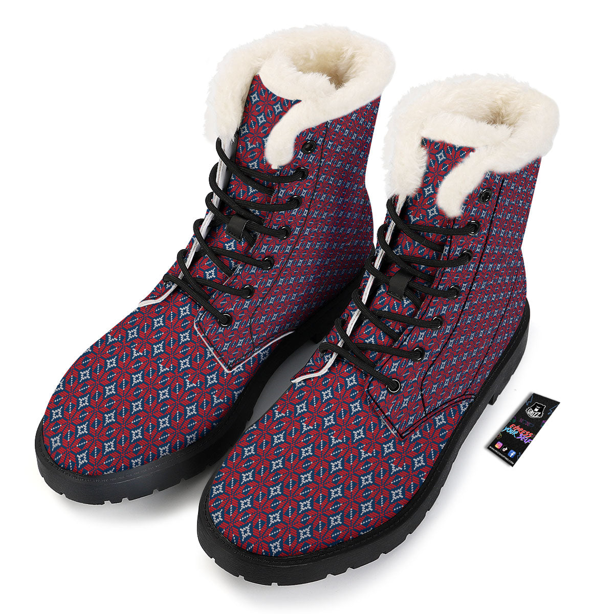 Knitted Flower Print Pattern Winter Boots-grizzshop