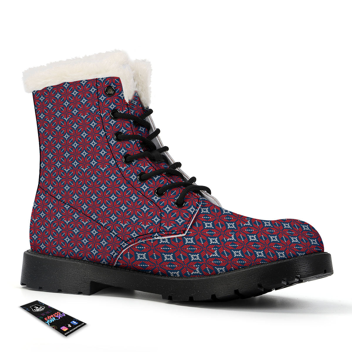 Knitted Flower Print Pattern Winter Boots-grizzshop