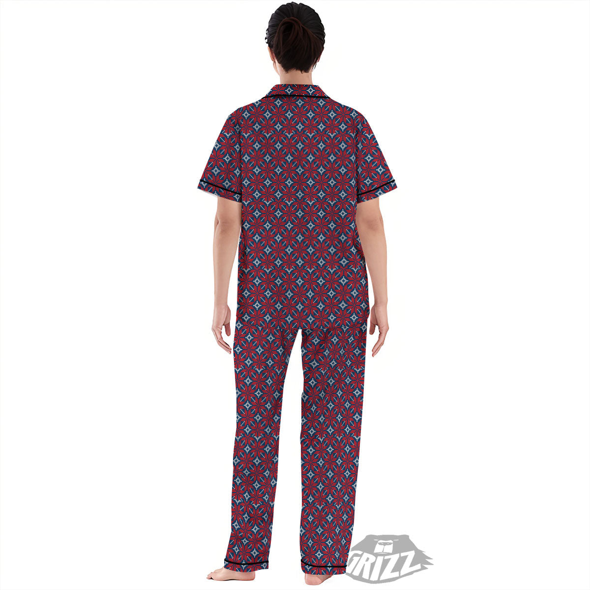 Knitted Flower Print Pattern Women's Pajamas Set-grizzshop
