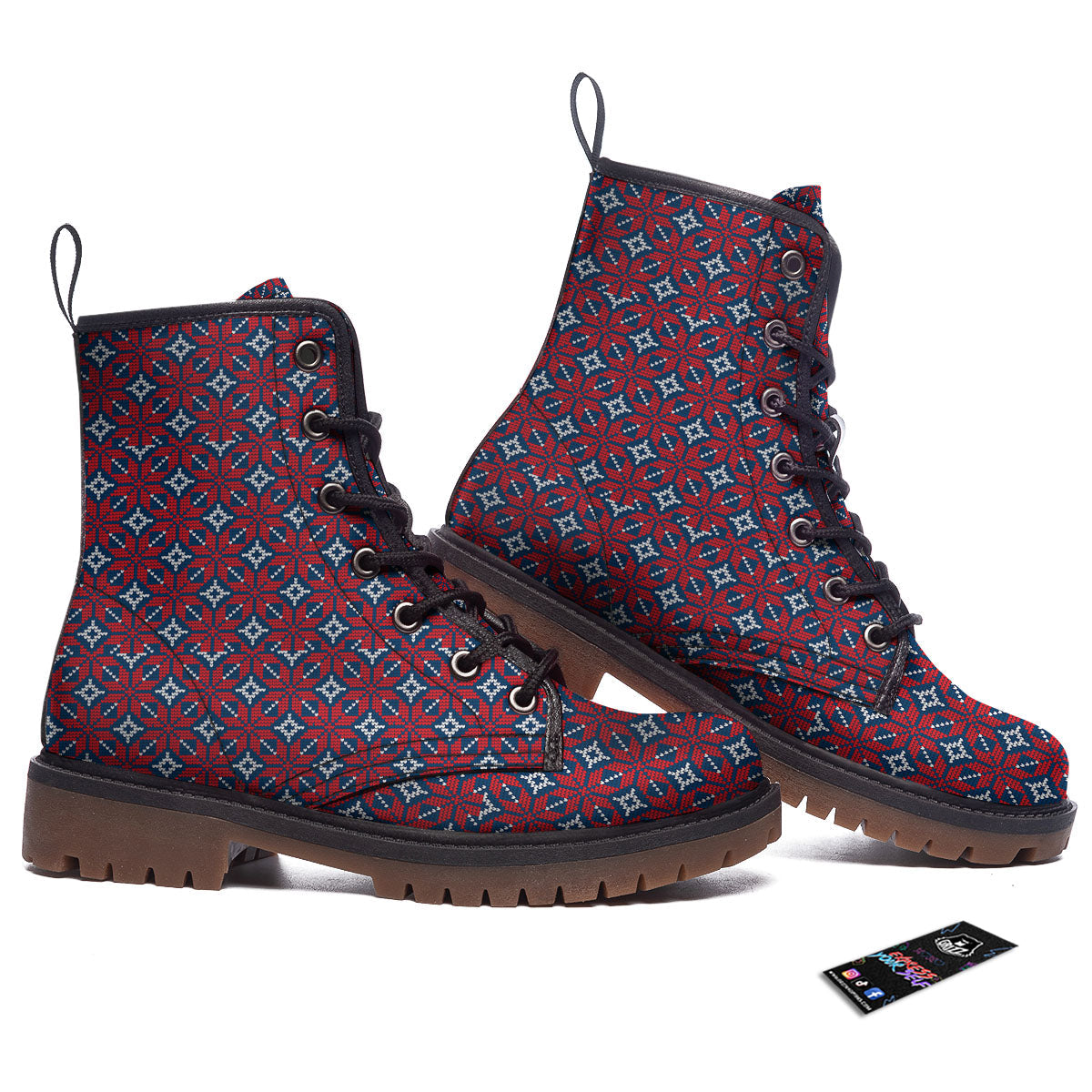 Knitted Flower Print Pattern Work Boots-grizzshop