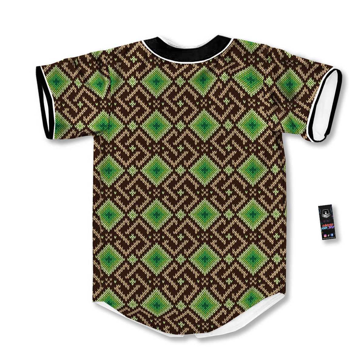 Knitted Geometric Print Pattern Baseball Jersey-grizzshop