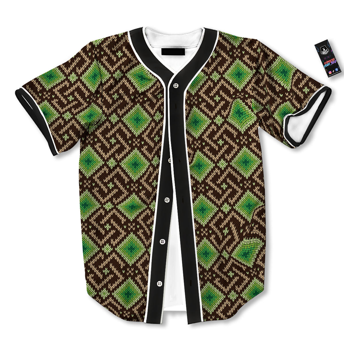 Knitted Geometric Print Pattern Baseball Jersey-grizzshop