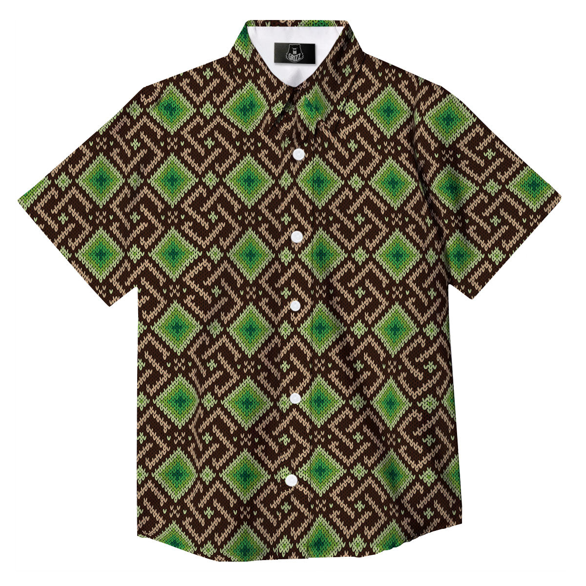 Knitted Geometric Print Pattern Button Up Shirt-grizzshop