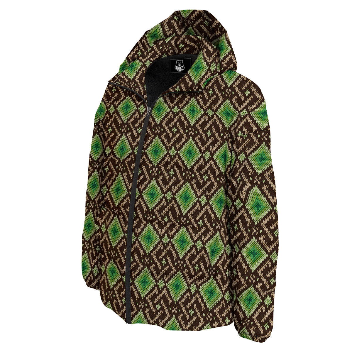 Knitted Geometric Print Pattern Down Jacket-grizzshop
