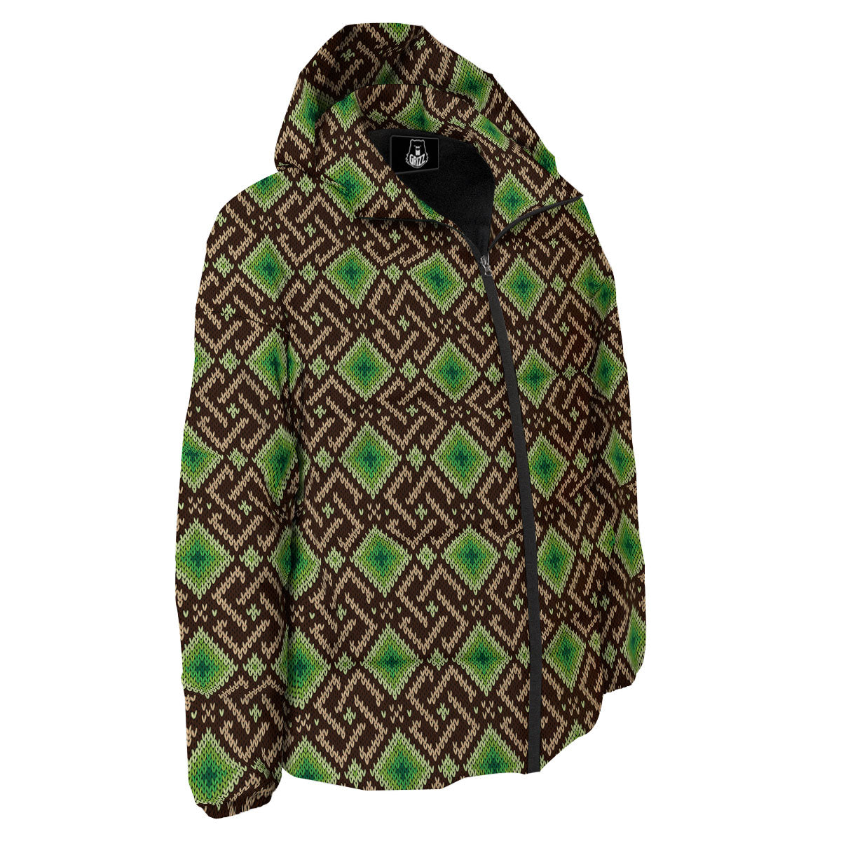 Knitted Geometric Print Pattern Down Jacket-grizzshop