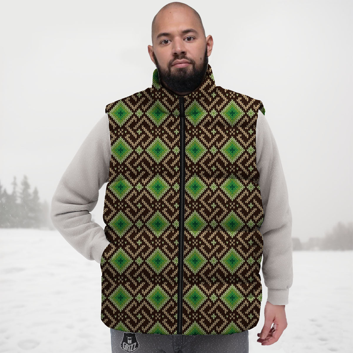 Knitted Geometric Print Pattern Down Vest