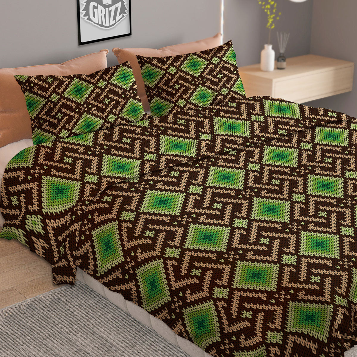 Knitted Geometric Print Pattern Duvet Cover Bedding Set