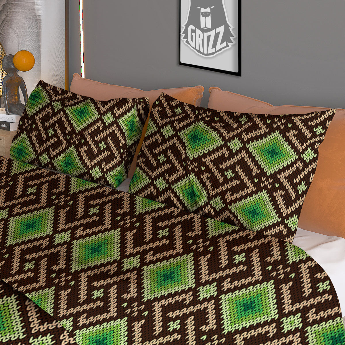 Knitted Geometric Print Pattern Duvet Cover Bedding Set