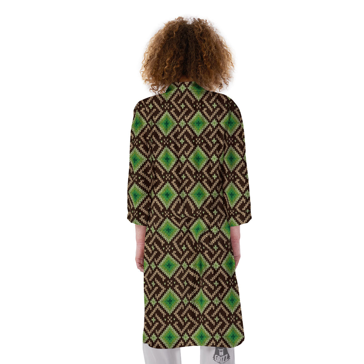 Knitted Geometric Print Pattern Kimono-grizzshop