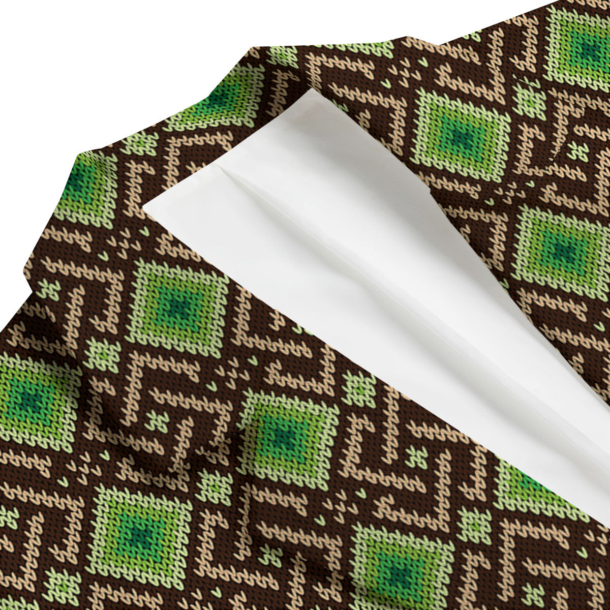 Knitted Geometric Print Pattern Men's Blazer-grizzshop
