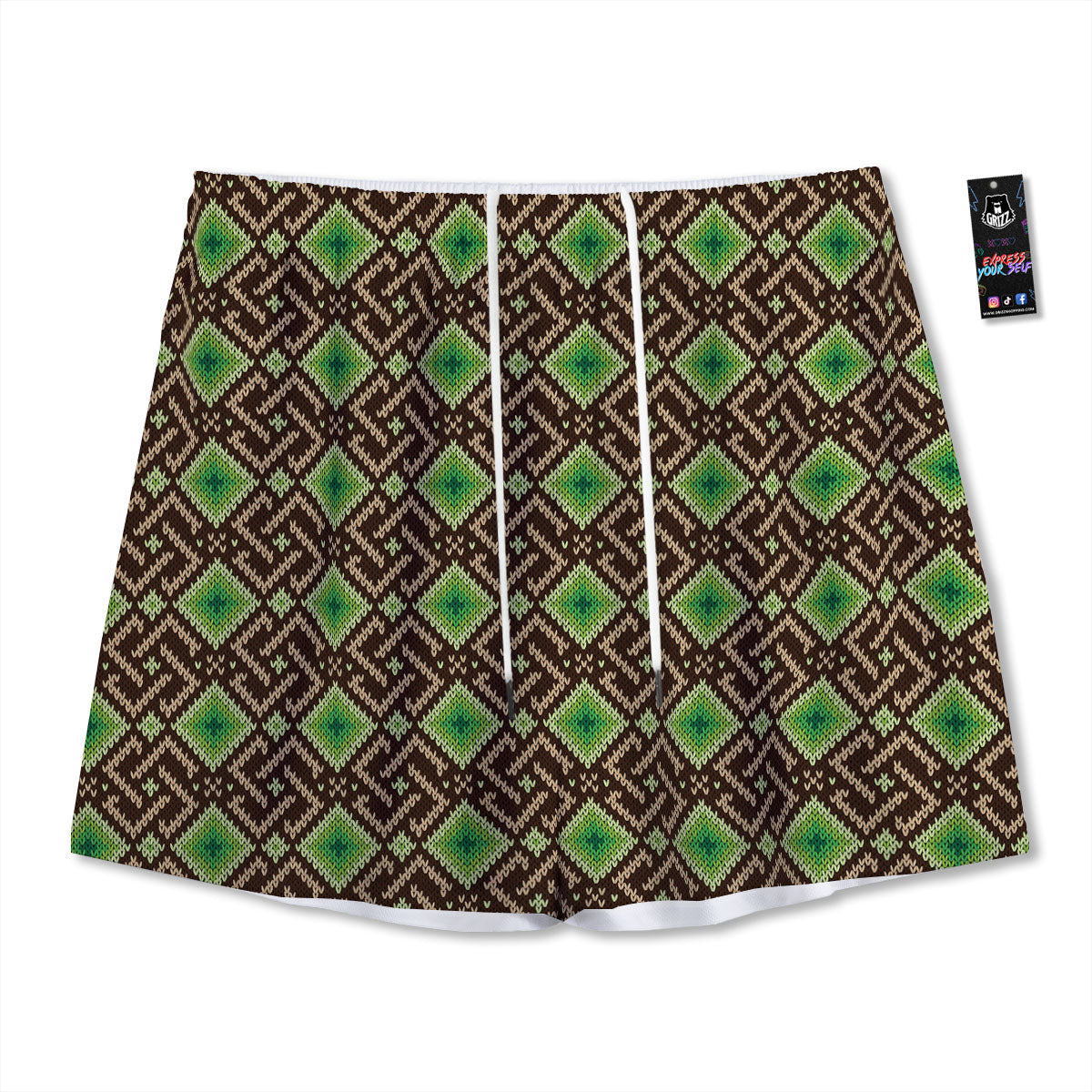 Knitted Geometric Print Pattern Mesh Shorts