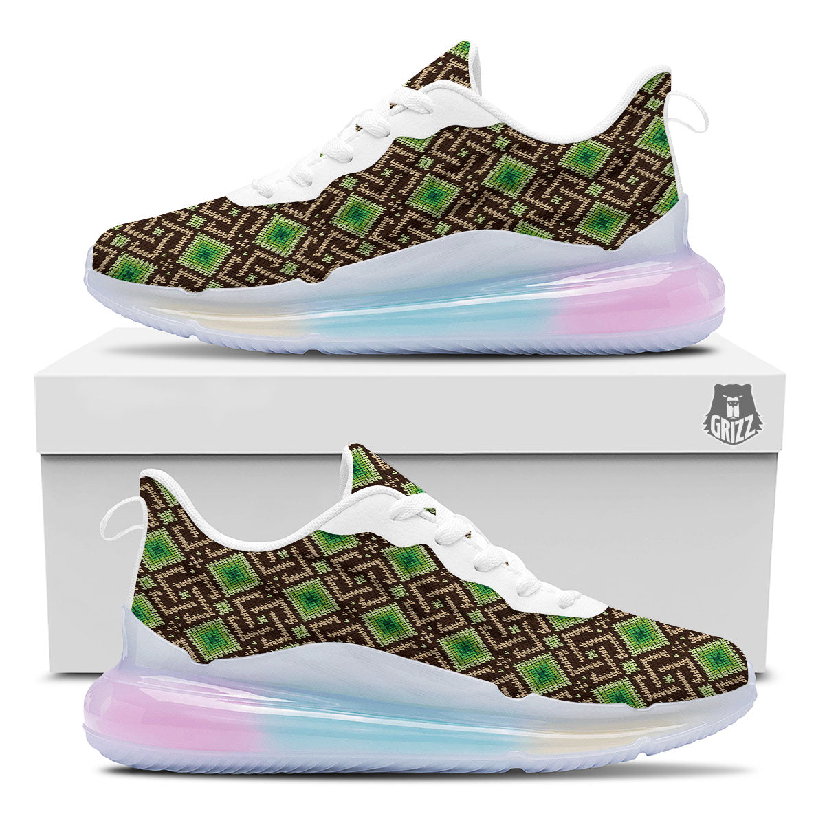 Knitted Geometric Print Pattern Running Sneakers-grizzshop