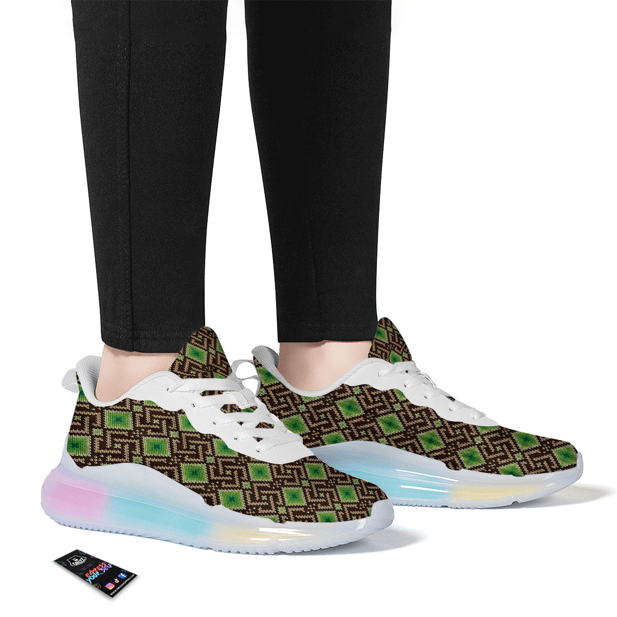 Knitted Geometric Print Pattern Running Sneakers-grizzshop