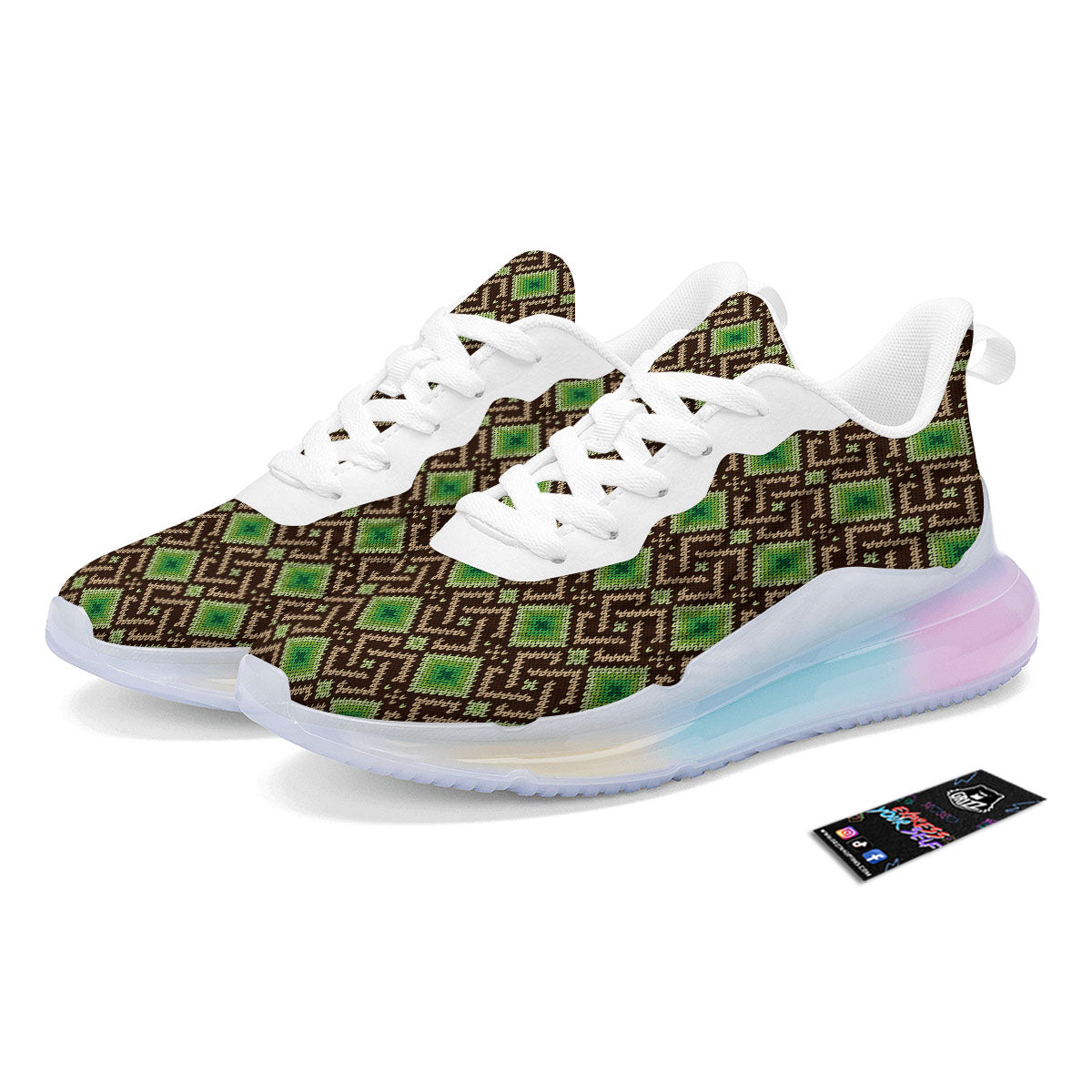 Knitted Geometric Print Pattern Running Sneakers-grizzshop