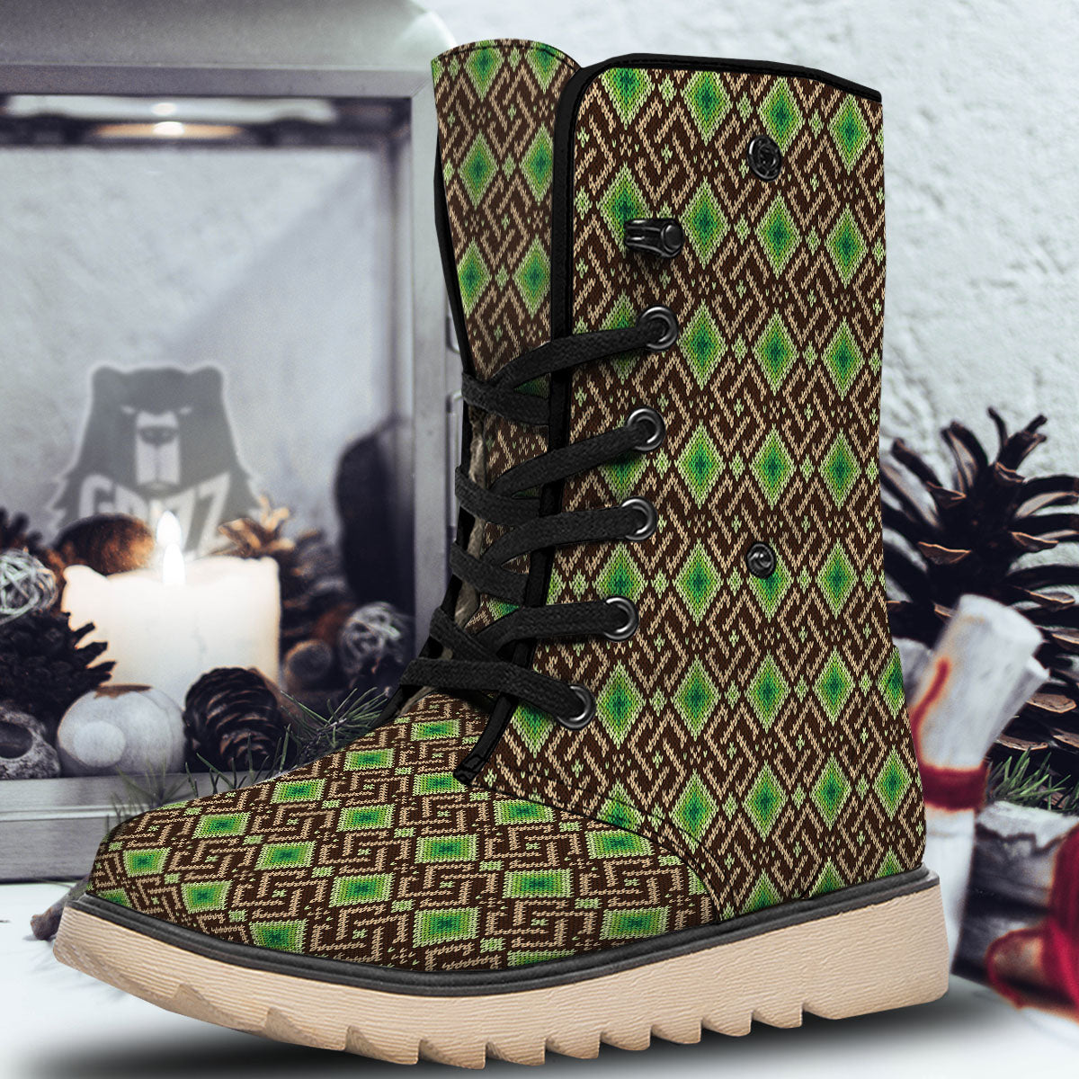 Knitted Geometric Print Pattern Snow Boots-grizzshop