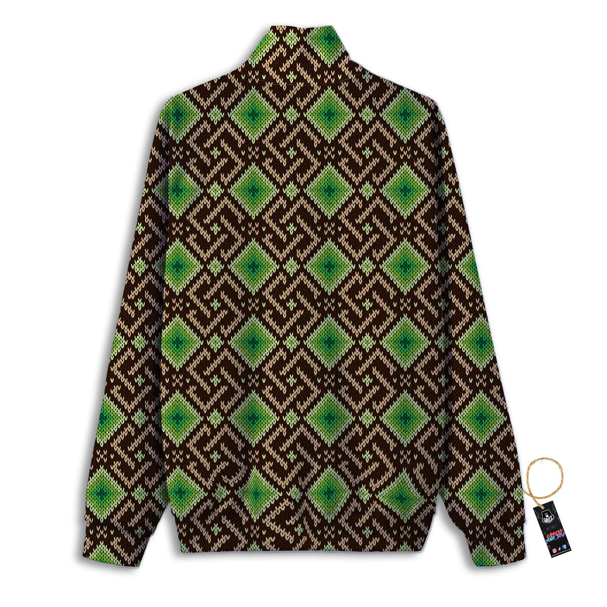 Knitted Geometric Print Pattern Track Jacket-grizzshop
