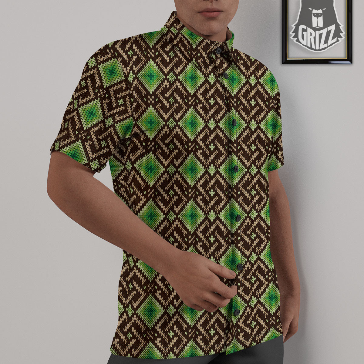 Knitted Geometric Print Pattern Untucked Shirts-grizzshop