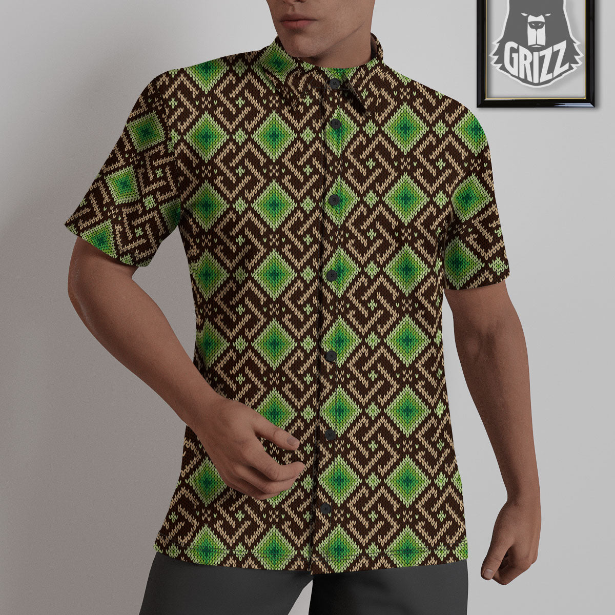 Knitted Geometric Print Pattern Untucked Shirts-grizzshop