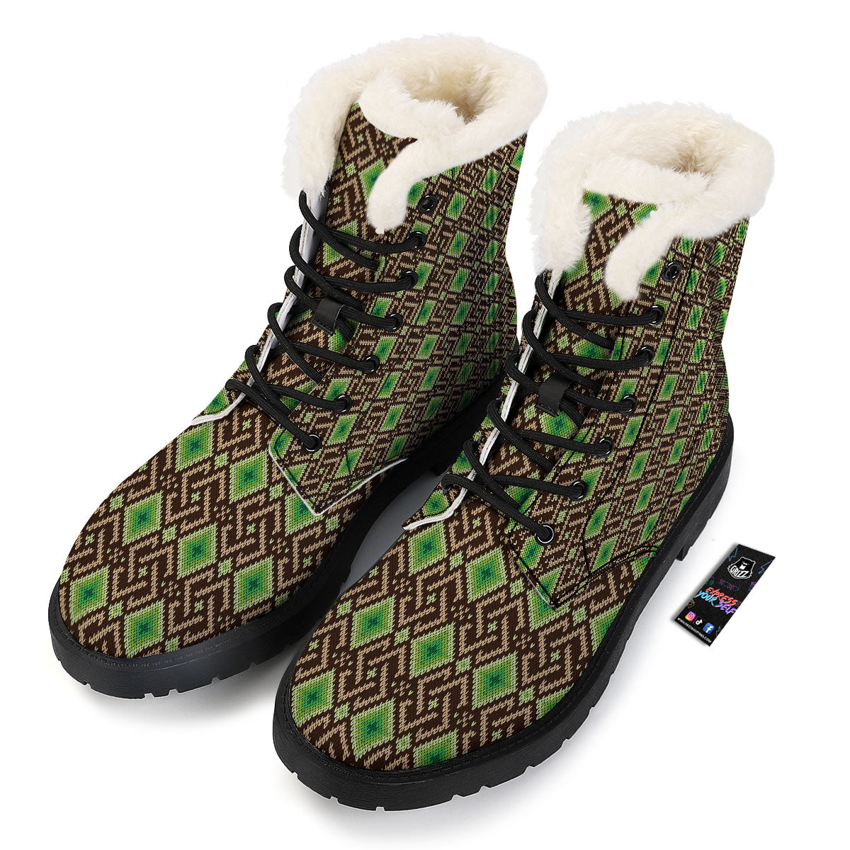 Knitted Geometric Print Pattern Winter Boots-grizzshop
