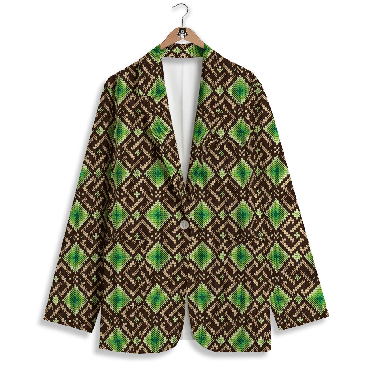 Knitted Geometric Print Pattern Women's Blazer-grizzshop
